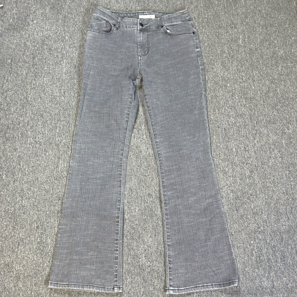 Chico's Platinum Women's Bootcut Flare Jeans 0.5 Reg Embellished Pockets Gray
